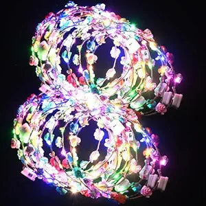 QSJQllo 20 Pcs LED Flower Crowns Headbands,Light Up Headbands For Women,Glow In The Dark Headband Wreath,Suitable For Birt...