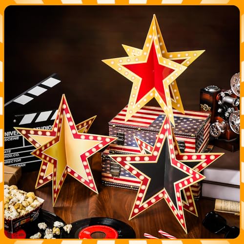 Weekgrat 18 Pcs Large Star Centerpieces for Movie Night Party Decorations 12inch 3D Movie Party Supplies Star Decorations ...