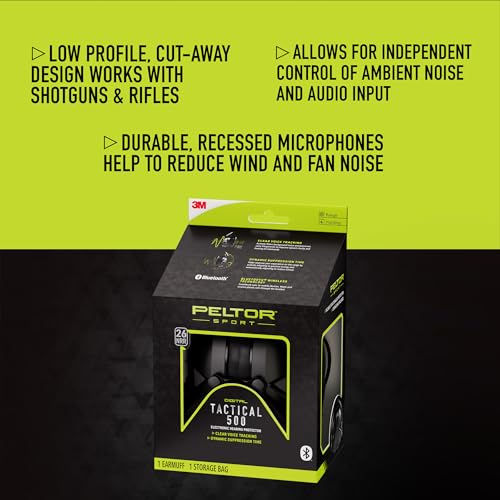 Peltor Sport Tactical 500 Bluetooth Hearing Protection Ear Muffs, 25 dB Noise Reduction Rating, Electronic Hearing Protect...