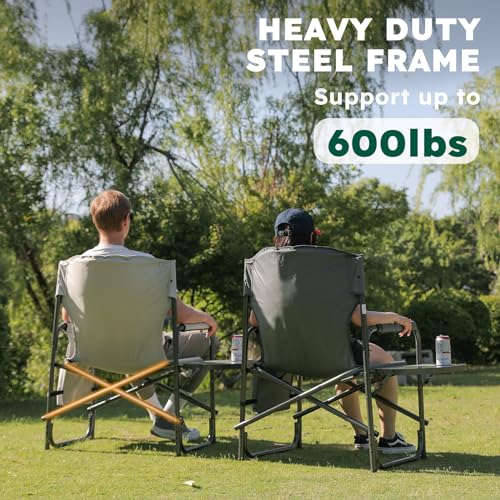 Colegence Oversized Directors Camping Chair Set of 2 Support 600 LBS, Heavy Duty Folding Outdoor Chairs with Detachable Si...