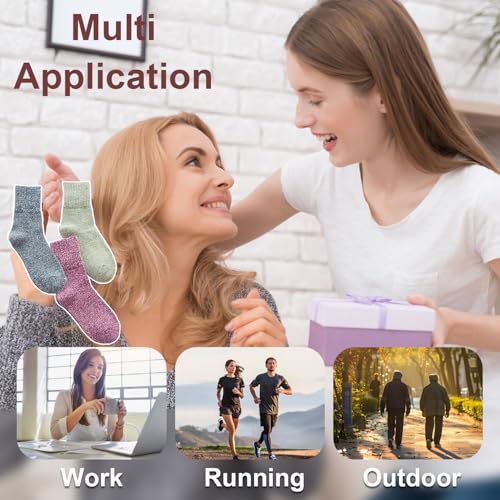 3Pcs Thermal Knit Boot Socks for Women- Soft Fuzzy Crew Socks for Winter, Warm Wool-Like Blend, Cozy Fall & Cold Weather E...