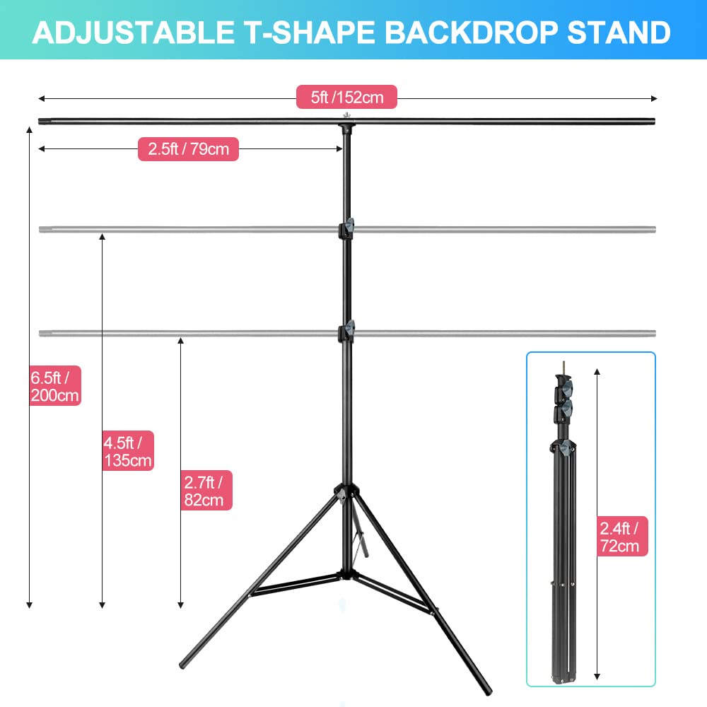 Black White Backdrop Screen with Stand Kit for Photo Video Studio Filming 5X6.5ft, Black Backdrop White Photo Curtain Background with T Shape Stand and 5 Spring Clamp for Photography Party Decorations