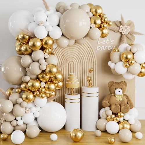 100Pcs White and Gold Balloons 12 Inch White Sand Gold Metallic Latex Balloons Beige Gold Party Balloons for Boho Wedding ...