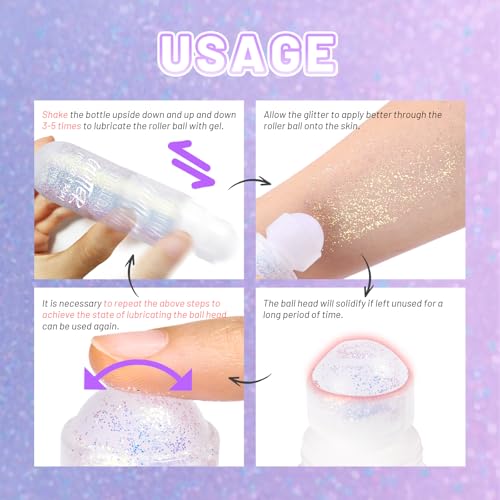 DAGEDA 2Colors Roll-on Body Glitter Gel for Body, Hair, Face, Holographic Glitter Makeup for Rave Accessories, Body Shimme...