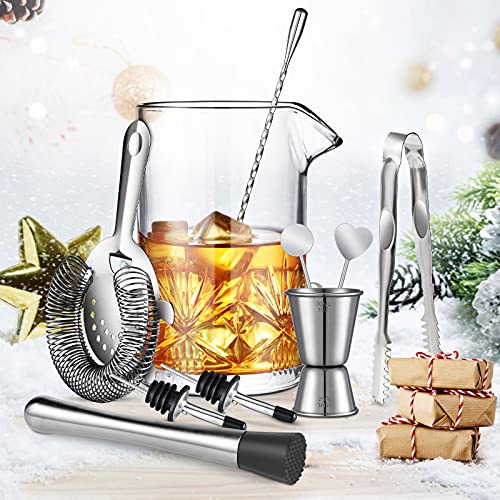 Cocktail Mixing Glass, veecom 18oz Mixing Glass 10 Piece Old Fashioned Kit, Cocktail Mixing Glass Set Bartender Kit with C...