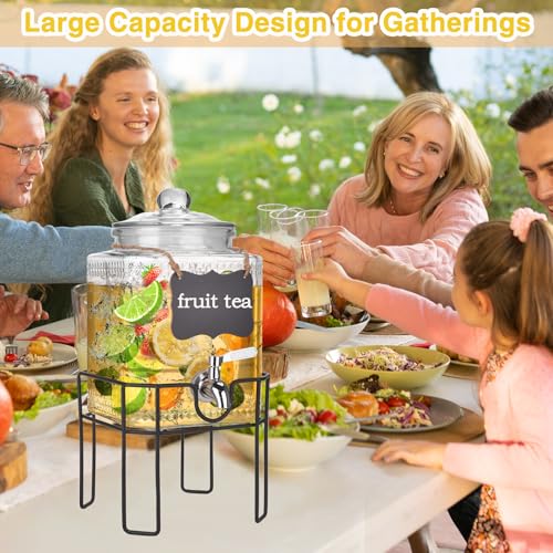 Drink Dispenser, Drink Dispensers for Parties, 1 Gallon Glass Beverage Dispenser with Stand and Glass Lid, 100% Leakproof ...