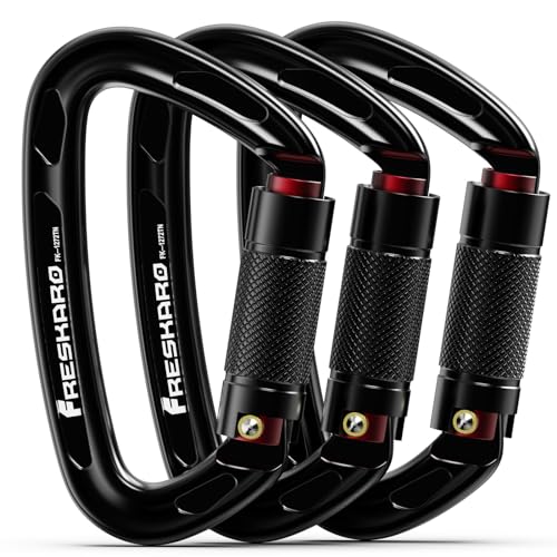 FresKaro UIAA Certified 25KN Auto Locking Climbing Carabiner Clips, Twist Lock, and Heavy Duty Carabiners for Rock Climbin...