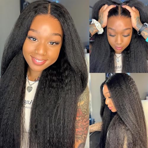 Kinky Straight Bundles Yaki Straight Bundles Human Hair 16 18 20 inch 12A 100% Unprocessed Virgin Full and Thick 3 Bundles, Silky Soft, No Shedding, No Smell, No Tangle