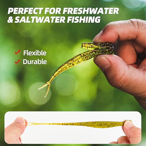 Probite Forked Tail Soft Baits- Realistic Jerk Bait & Fluke Action Soft Lures for Bass, Trout & Crappie - Versatile Freshw...