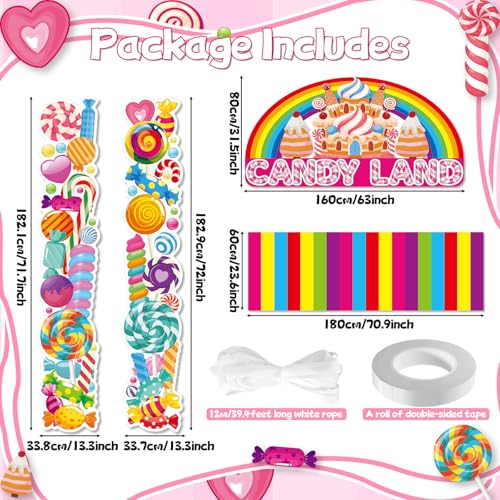 4Pcs Sweet Candyland Party Decorations Candy Door Covers Candyland Hanging Banner Backdrop Candy Land Store Porch Sign Col...