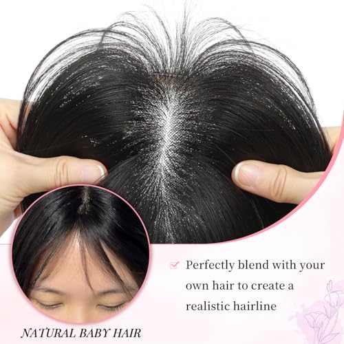 Fine Plus 12Inch Hair Toppers for Women Real Human Hair ? Mono Base 3"x5", Natural Black Virgin Quality, for Thinning Crown & Wide Parting, Lightweight & Breathable, Add Volume Can Be Curled