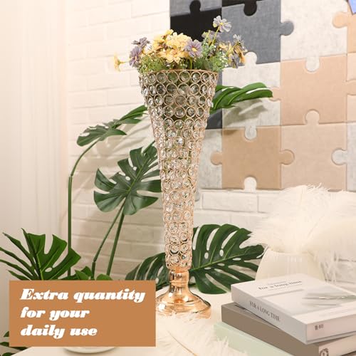 Rtteri 4 Pcs 20 Inch Tall Crystal Vase for Centerpieces Wedding Christmas Metal Crystal Trumpet Flower Vase Stand for Holi...