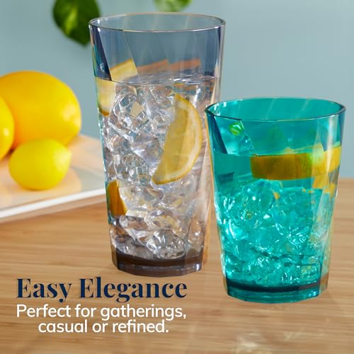 US Acrylic Optix Plastic Reusable Drinking Glasses (Set of 16) 14oz Rocks & 20oz Water Cups in Coastal Colors | BPA-Free T...