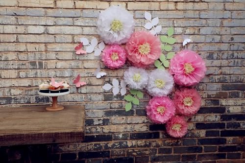 Fonder Mols Tissue Paper Chrysanth Flowers with Butterfly and Olive Leaves for Wedding Baby Shower Nursery Room Parties & ...