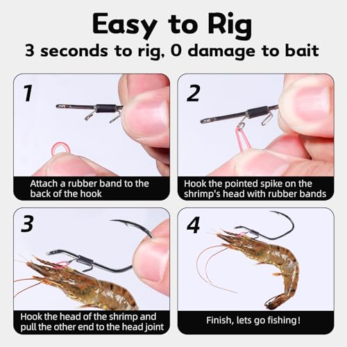 9KM DWLIFE Live Shrimp Hooks 10/15PCS Double Fishing Hooks Shrimp Hooks Fishing Saltwater Keep Alive Bait for Catfish Bass