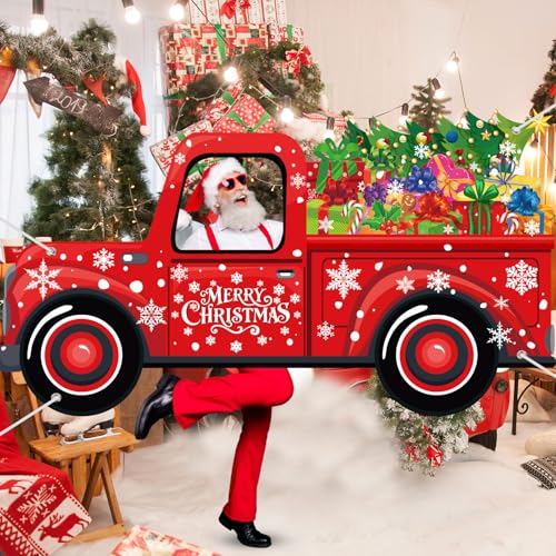 Panelee Christmas Truck Photo Props Xmas Gifts Truck Selfie Frame Backdrop Banner Merry Christmas Car Backdrop Decorations...
