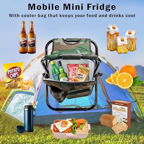 Kikerike Folding Stool Backpack Insulated Cooler Bag, Collapsible Camping Hunting Fishing Multifunction Chair with Front P...