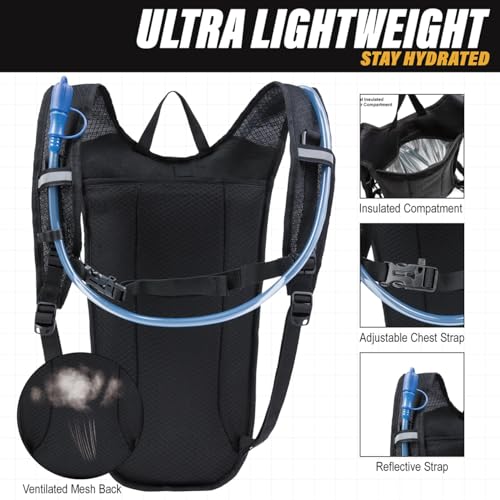 Hydration Backpack Pack with 2L Water Bladder Rave Essentials Lightweight Bag for Hiking, Running Vest, Music Festival for...