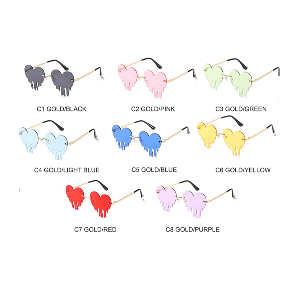 Melting Heart Sunglasses for Men/Women Rimless Irregular Party Unique Sun Glasses Metal Prom Halloween Colorful Eye Glasses (Deep purple)