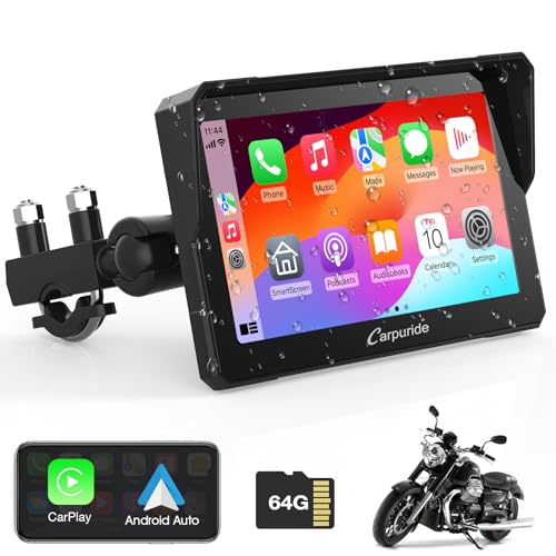 Carpuride W702 for Motorcycle, 7 inch Waterproof Touchscreen, Portable Carplay/Android Auto GPS Navigation for Motorbike, ...