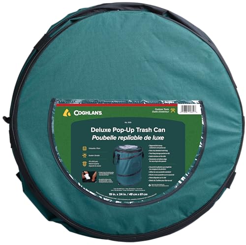 Coghlan's Deluxe Durable Pop-Up Trash Can – Collapsible Garbage Bin with Zippered Lid, Bag Clips, and Anchoring Points for...
