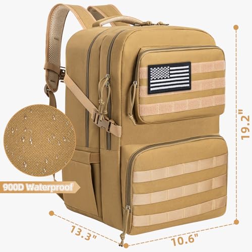 IBVIVIC 45L Tactical Backpack for Men, Water-resistant Military MOLLE Assault Backpack Bag for Hunting Camping Travel (Khaki)