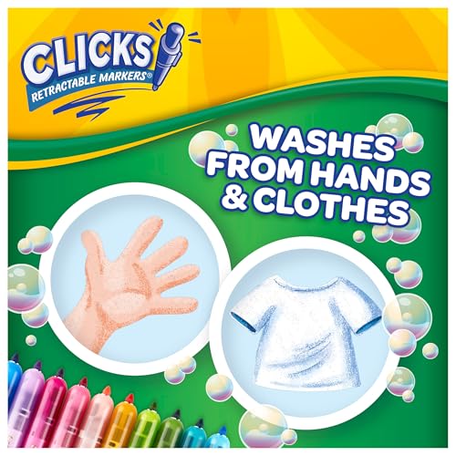 Crayola Clicks Retractable Tip Markers (10ct), Stocking Stuffers for Kids & Toddlers, Cone Tip Washable Art Marker Set, Co...