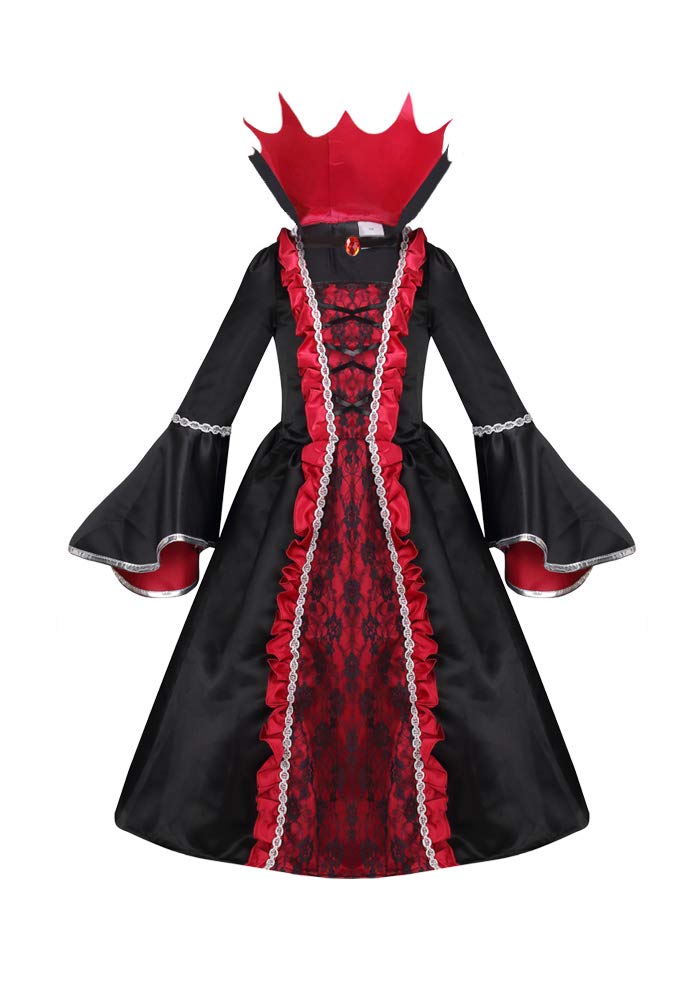 yolsun Vampire Costume for Girls, Noble Medieval Queen Halloween Dress up（4-6 Years）