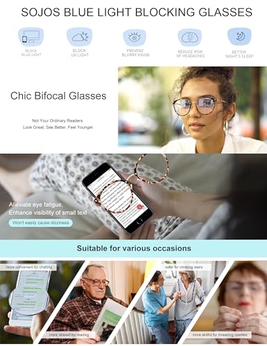 SOJOS Retro Round TR90 Blue Light Reading Glasses Womens Mens Readers Computer Glasses Eyewear Frame SJ9001