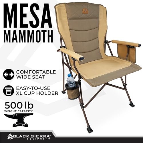 Black Sierra Oversize Camping Chair for Adults Supports 500 lbs, XL Heavy Duty Hard Arm Folding Chair, Steel Frame Durable...