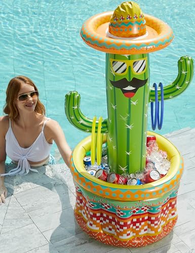 Jasonwell Inflatable Pool Party Cooler - Fiesta Cactus Ice Bucket Luau Hawaiian Tropical Beach Themed Birthday Easter Part...