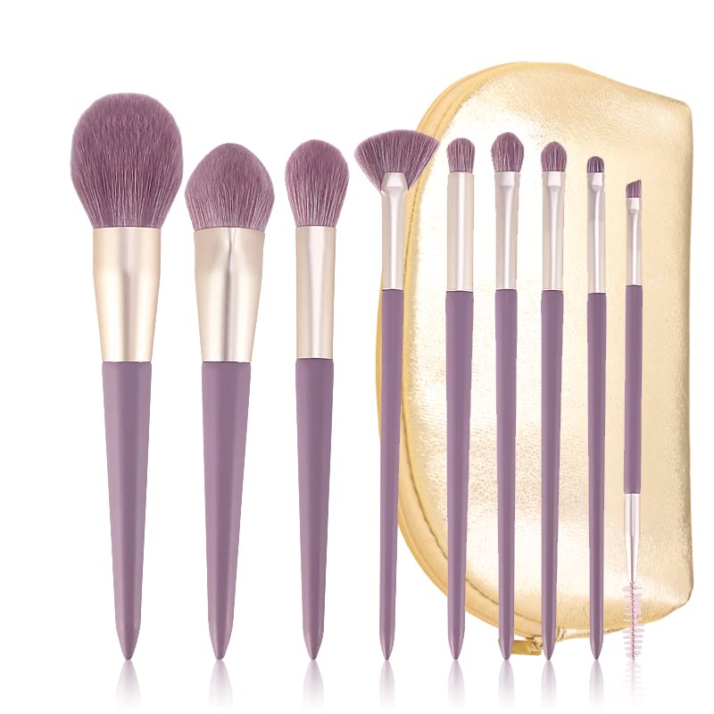 Purple Natural Fiber Makeup Brushes Set with Case, Vegan Makeup Brush Set Professional by ENZO KEN, Colorful Cosmetic Brushes Ma
