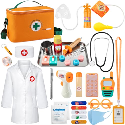 EFO SHM Doctor Kit for Kids, 34 Pcs Kids Doctor Playset kit for Toddlers 3-5 with Medical Storage Bag & Real Stethoscope, ...