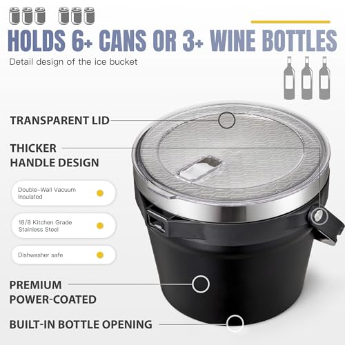 COKTIK 7L Vacuum Insulated Ice Bucket with Lid and Scoop& Tongs，Large capacity Stainless Steel Beverage Bucket for Cocktai...