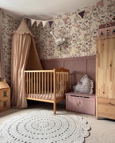 Wonder Space Kids Bed Canopy with Ruffles, Pastel Neutral Color for Boys & Girls, Frilled Cotton Tent Nursery Room Baby Cr...