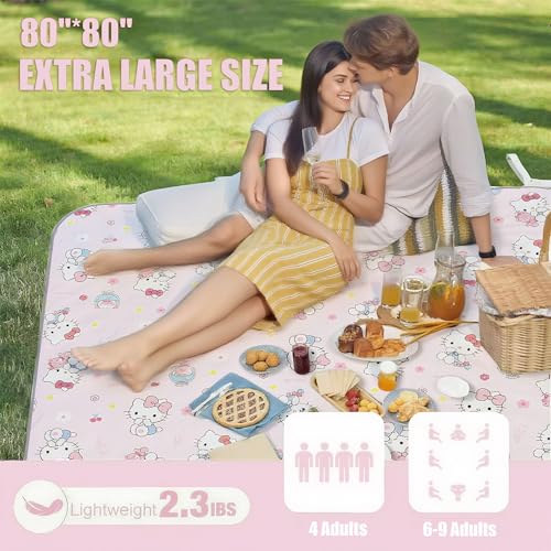 tlyunaooez 80”x 80” Picnic Blanket Extra Large, Waterproof and Foldable Beach Blanket, 3-Layer Outdoor Blanket for 6 to 8 ...