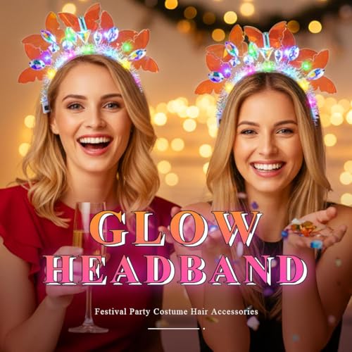 JEAIRTS Light Up Butterfly Headband Sparkly Rhinestone Headpiece Led Crystal Rave Costume Headwear for Women