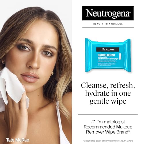 Neutrogena Hydro Boost Ultra-Soft Micellar Cleansing Wipes with Hyaluronic Acid, Hydrating Makeup Remover Wipes Remove Dir...