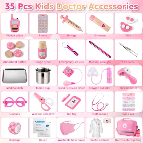Sundaymot Doctor Kit for Girls, 34 Pcs Doctor kit for Toddlers 3-5 with Medical Storage Bag & Real Stethoscope Pretend Pla...