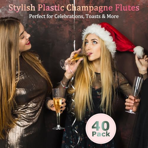 Plastic Champagne Flutes Disposable Champagne Glasses - 40 Pack 4.5Oz Clear Mimosa Cocktail Cups Bulk for Wedding Valentin...