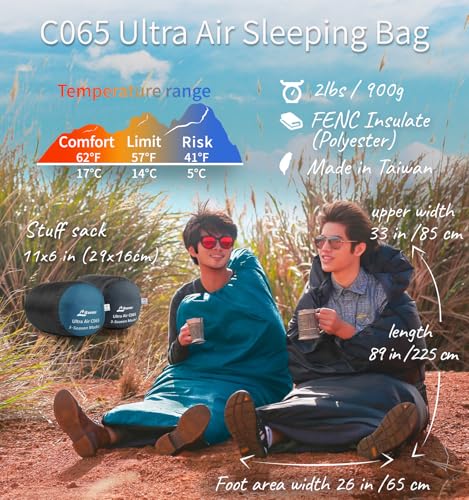 Litume Compact Velvet Lined Sleeping Bag, Lightweight Three Season Sleeping Bag, Water Repelling Sack for Warm and Cold We...
