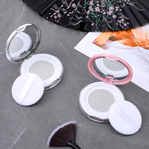 GEEHUA 2 Pcs Loose Powder Container with Puff, 0.3-0.7oz Reusable Travel Powder Puff Case Refillable Empty Makeup Compact ...
