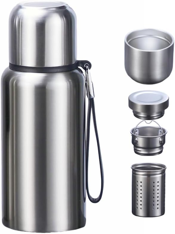 CDJ 17 oz Thermos with Tea Infuser Stainless Steel Vacuum Insulated Water Bottles with 2 Covers Flasks for Hot and Cold Dr...