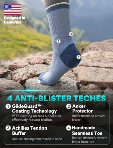 Juclise Womens Merino Wool Breathable Hiking Socks Lightweight Compression Seamless Moisture Wicking Anti-Blister Cushioned