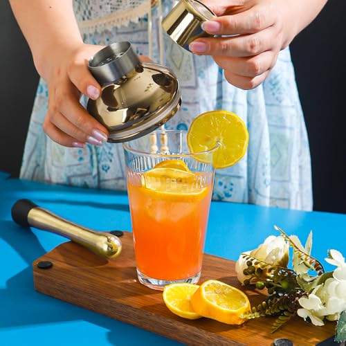 FayuuGem Gold Cocktail Shaker Set - Bartender Shaker Kit with Mixing Tools & Stainless Steel Strainer, Premium Bar Tool Se...