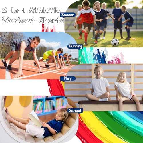 QBK Boys 2-in-1 Athletic Running Shorts with Compression Liner Lightweight Quick Dry 3T-16Y