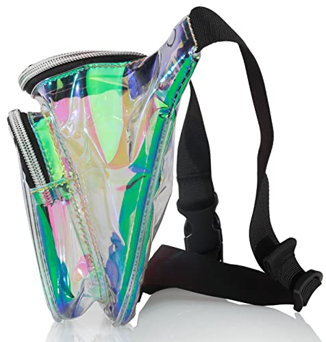 Shiny Neon Fanny Bag for Women Rave Festival Hologram Bum Travel Waist Pack (Clear Iridescent)