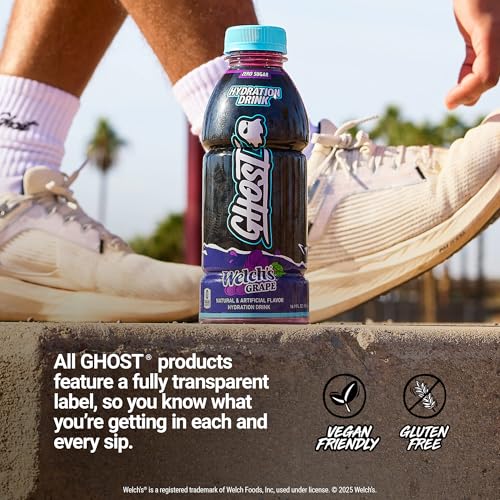 GHOST Hydration Drink, Welch’s Grape - RTD Sports Drink with Electrolytes, Natural Vitamins & Minerals - All Day Lifestyle...