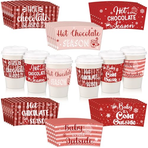 Vesici 36 Sets Christmas Hot Cocoa Coffee Cup with Lids and Sleeves 12oz Christmas Disposable Paper Cup Hot Cocoa Chocolat...