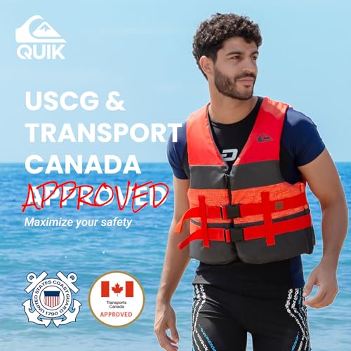 QUIKSILVER Men's Life Jacket, USCG Approved Type III PFD, Lightweight EPE Foam Life Vest, with Quick-Release Buckles and D...